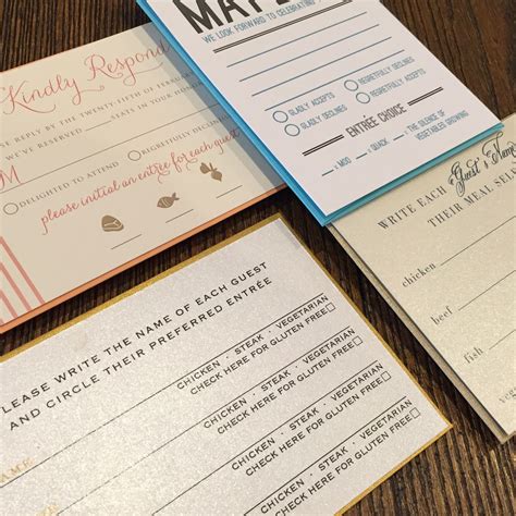 Minted rsvp meal choice - Invitee Specific Menus. Manage different menus for different types of attendees. Use contact tagging to differentiate types of invitees and set meal blocks to show only to specific invited guests. Perfect for handling kids meal options, or special options for VIP guests.